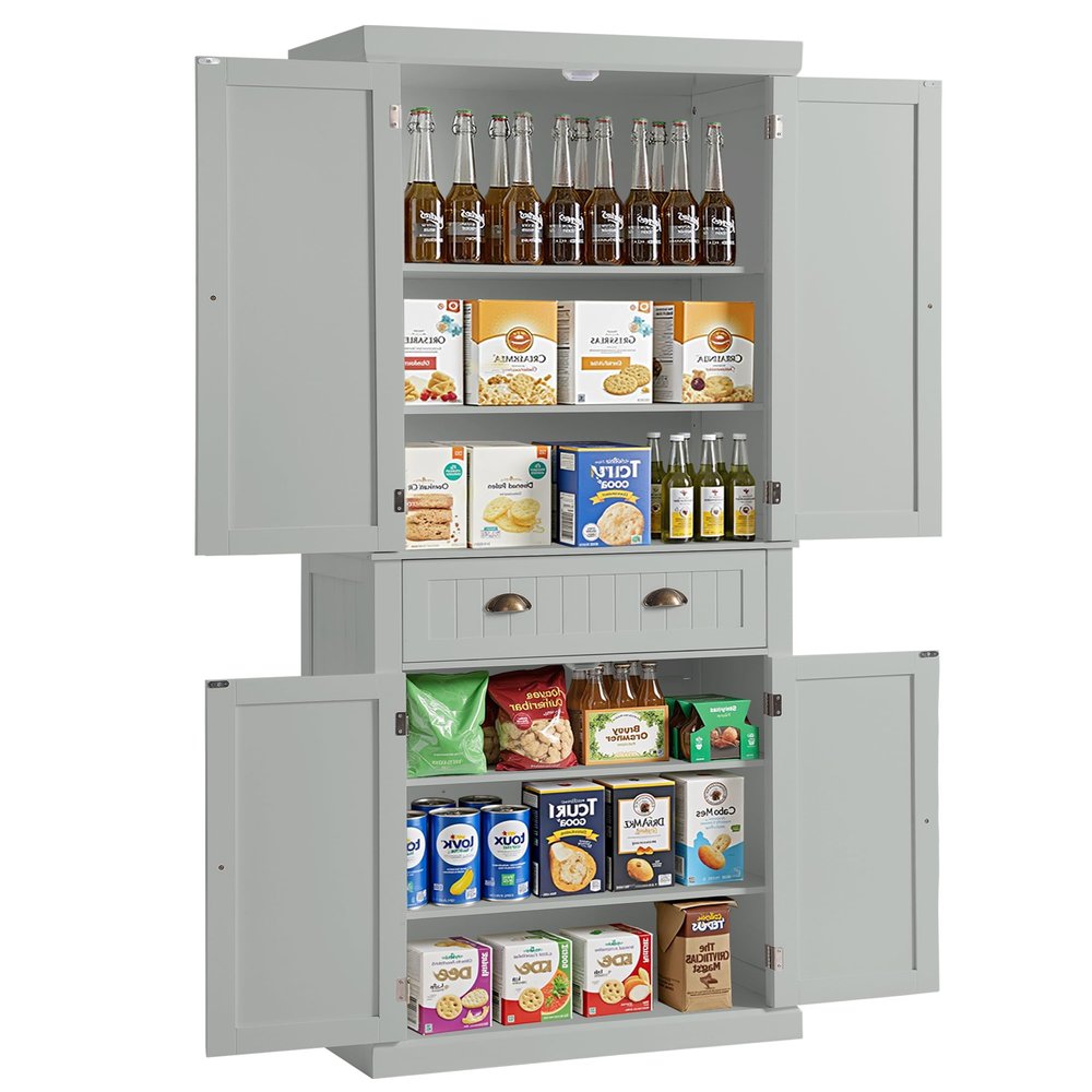 KIGOTY 72" Tall Kitchen Pantry Cabinet with Drawer and 4 Adjustable Shelves, Freestanding Pantry Storage Cabinets, Wood Cupboard Pantry Cabinet for Kitchen, Dining Room, Living Room, Grey
