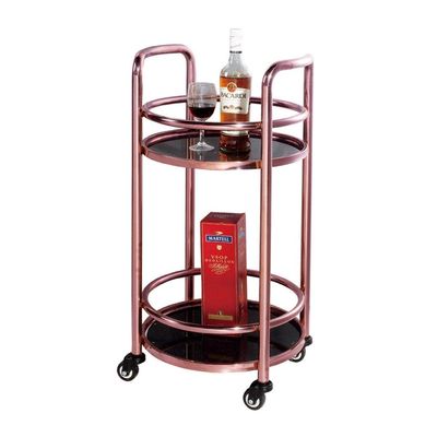 BABYCE Utility Cart Organizer Service Cart Bar Trolley/Double Color Plating Cake Tool Holder/Wine Transport Truck/Restaurant Delivery Car / 42X42X81CM (Color : Rose Gold+Glass)