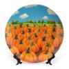 Thanksgiving Decorative Plates for Home Decor, Pumpkin Field Abstract Painting Decor Tray for Table Display, Ceramic Dinner Plate W/Stand, Living Room Dining Room Decor, Housewarming Gifts, 8 Inch view 1