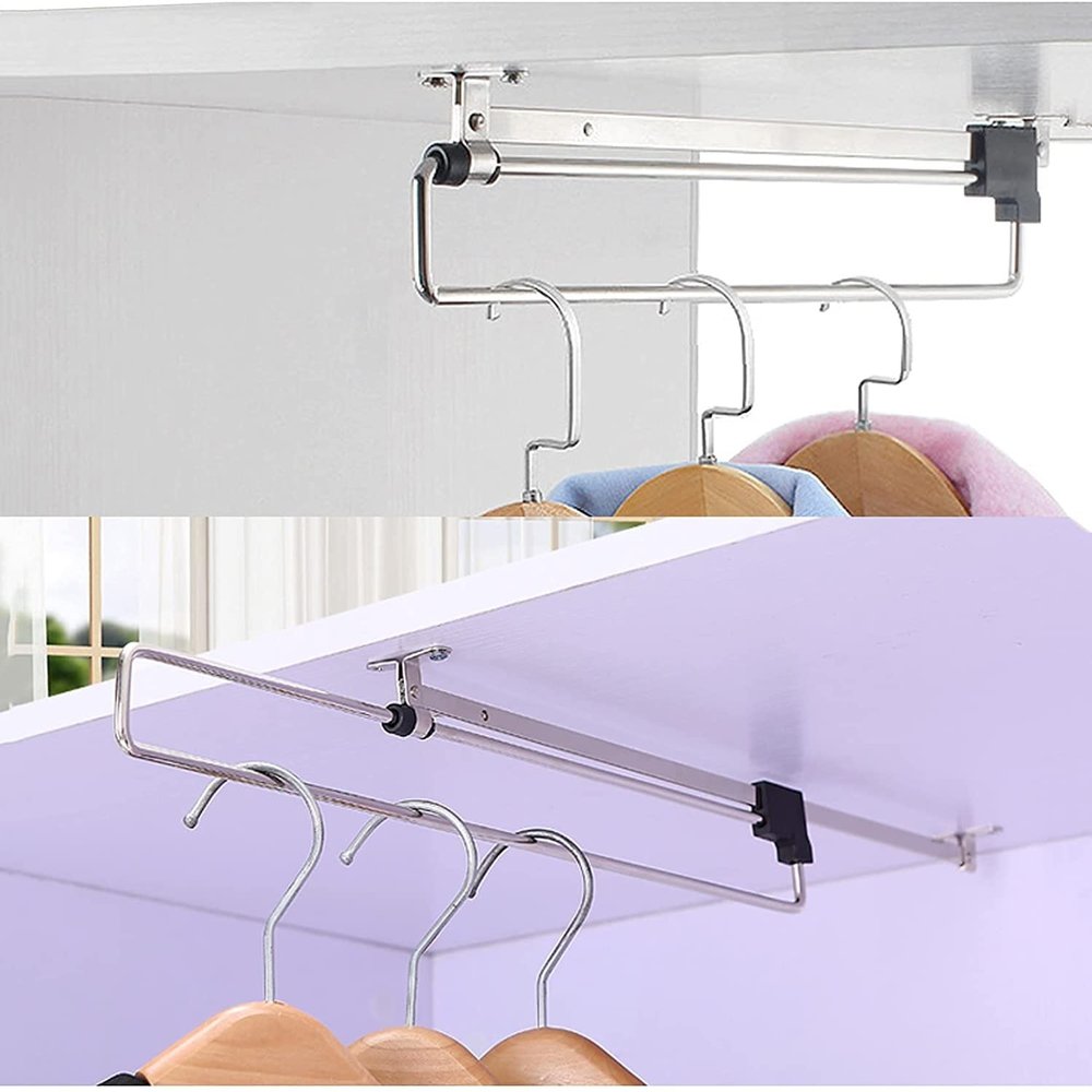 JIAHESHYP Wardrobe Clothes Rail, Wardrobe Chrome Pull Out Retractable Wardrobe Clothes Hanger Rail Towel Coat Racks Closet Rod, Extending Rail, Clothes Storage Rack (Size : 50cm)