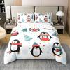 Cartoon Penguin Duvet Cover Set 100% Organic Cotton King Size Christmas Tree Comforter Cover with 2 Pillowcases Winter Snowflake Happy Xmas Theme Bedding Set for Bedroom Dcor,3 Pcs view 1