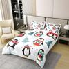 Cartoon Penguin Duvet Cover Set 100% Organic Cotton King Size Christmas Tree Comforter Cover with 2 Pillowcases Winter Snowflake Happy Xmas Theme Bedding Set for Bedroom Dcor,3 Pcs view 2