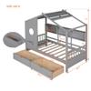 Tdewlye Wooden Twin Size House Bed with 2 Drawers,Kids Bed with Storage Shelf, Montessori Bed with Roof and Window Design for Girls Boys (Gray-08) view 2