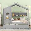 Tdewlye Wooden Twin Size House Bed with 2 Drawers,Kids Bed with Storage Shelf, Montessori Bed with Roof and Window Design for Girls Boys (Gray-08) view 3