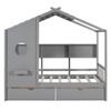 Tdewlye Wooden Twin Size House Bed with 2 Drawers,Kids Bed with Storage Shelf, Montessori Bed with Roof and Window Design for Girls Boys (Gray-08) view 4