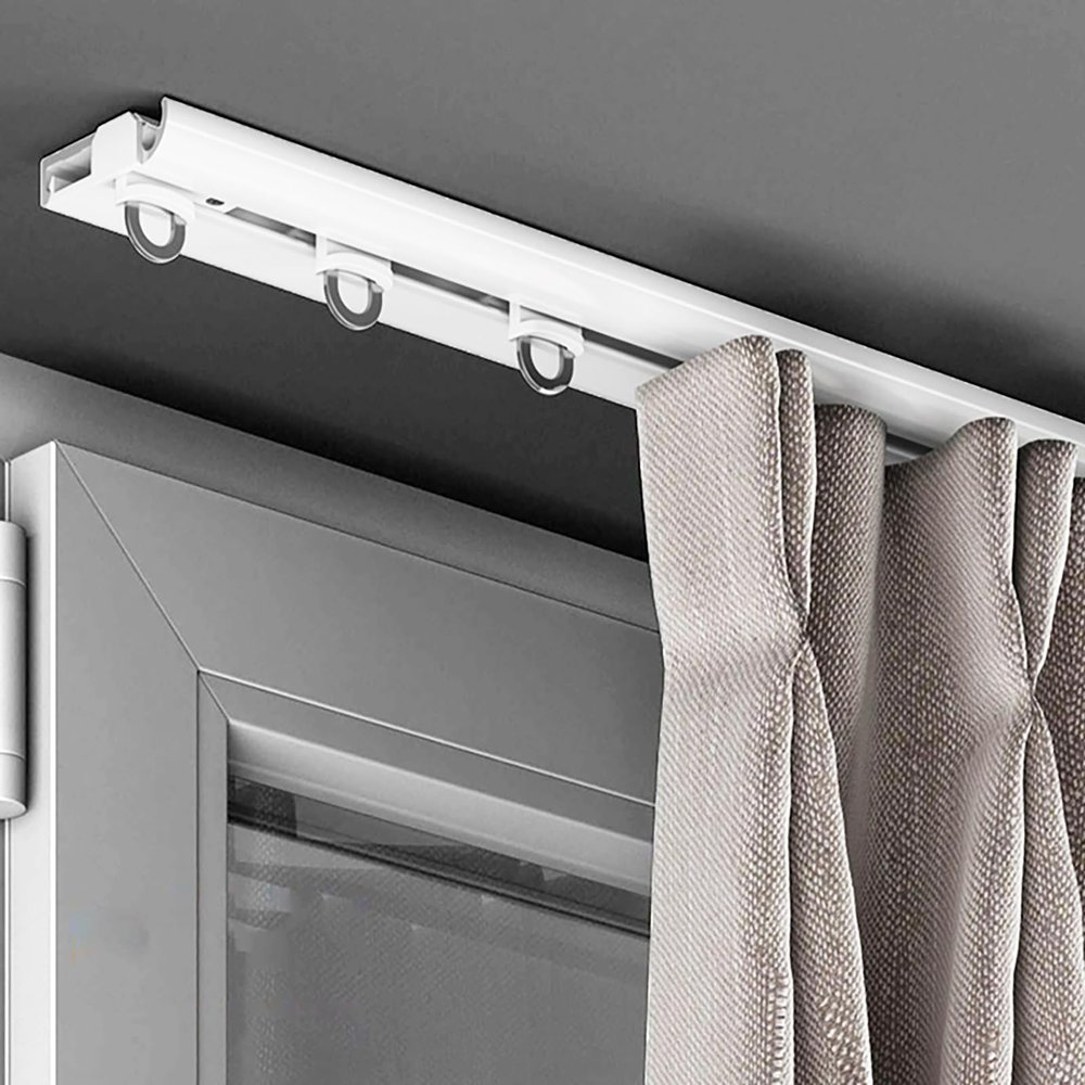 7.1mm Ultra-thin Curtain Track, Invisible Inner Casement Floating Window Curtain Rod, Aluminum Alloy U-shaped Mute Curtain Rail, Load-bearing 20kg, 1-4.0m(White,1m)