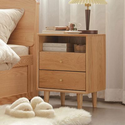 Modern Solid Wood nightstands, 2 Drawer Night Stands for Bedrooms, Bedside Tables with Open Compartment, Small Night Table, Wood Bed Side Table for Bedroom (40x35x55cm)