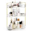 Cididu 3 Tiers Corner Bathroom Counter Organizer, Clear Countertop Shelf Storage Rack, Cosmetic Perfume Tray Standing Holder with Gold Metal Pole, Skincare Sink Organizer for Vanity Kitchen view 1