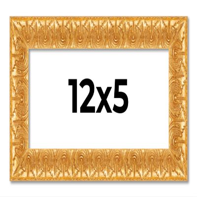 12x5 IN Frame Gold Baroque Antique Solid Wood Picture Frame Width 1.625 Inches | Interior Frame Depth 0.625 Inches | Alodia Ornate Photo Frame Complete with UV Acrylic, Foam Board Backing & Hanging
