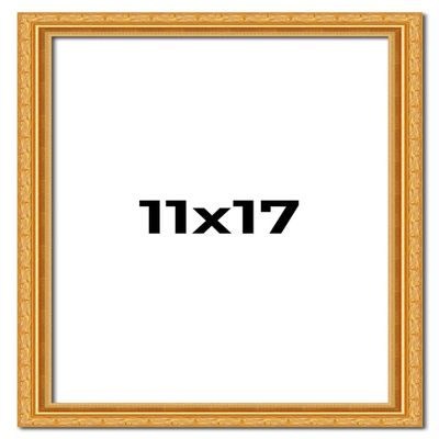 11x17 Frame Gold Ornate Solid Wood Picture Frame | 1.125 Inch Moulding Width | Chadwick Traditional Frame Complete with UV Acrylic Plexiglass, Foam Board Backing & Hanging Hardware