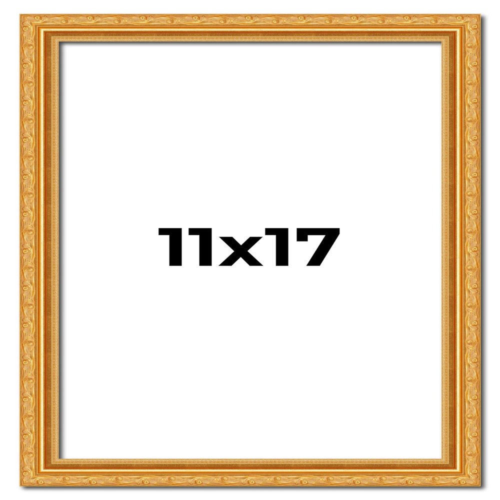 11x17 Frame Gold Ornate Solid Wood Picture Frame | 1.125 Inch Moulding Width | Chadwick Traditional Frame Complete with UV Acrylic Plexiglass, Foam Board Backing & Hanging Hardware