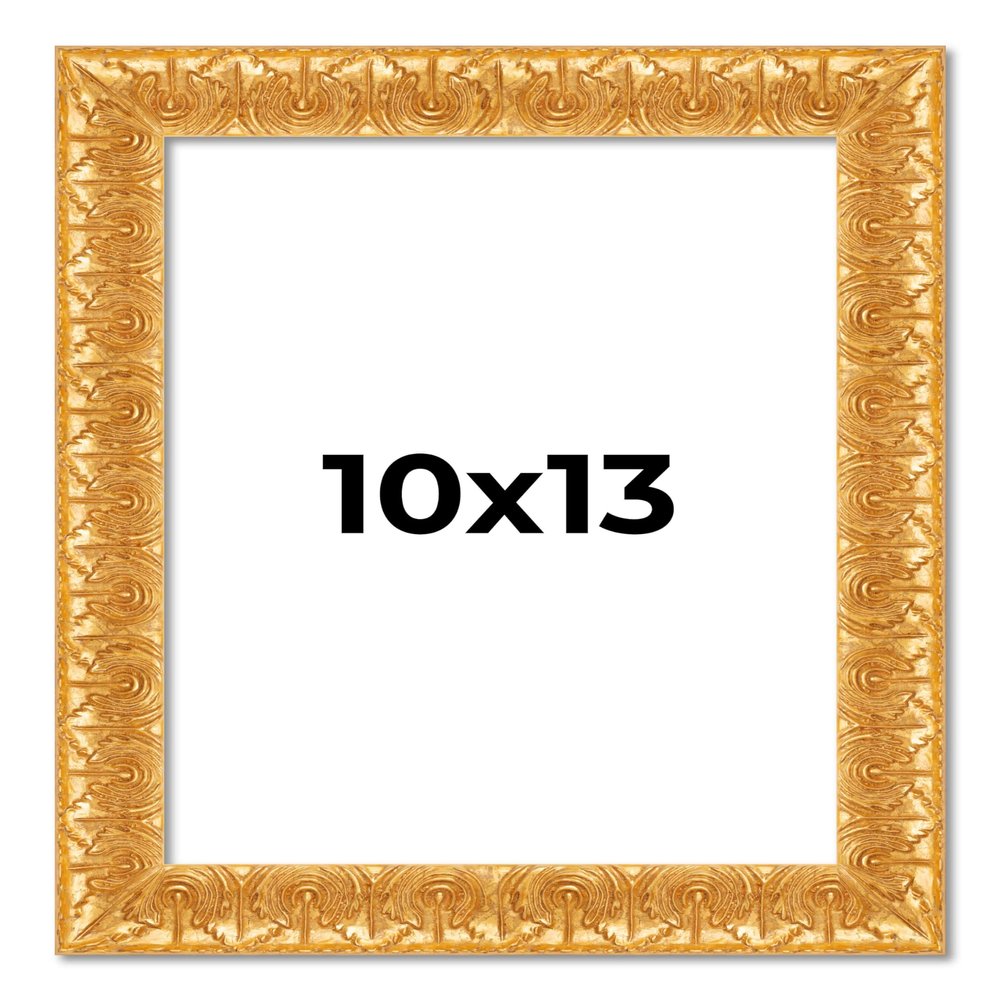 10x13 Frame Gold Baroque Antique Solid Wood Picture Frame Width 1.625 Inches | Interior Frame Depth 0.625 Inches | Alodia Ornate Photo Frame Complete with UV Acrylic, Foam Board Backing & Hanging