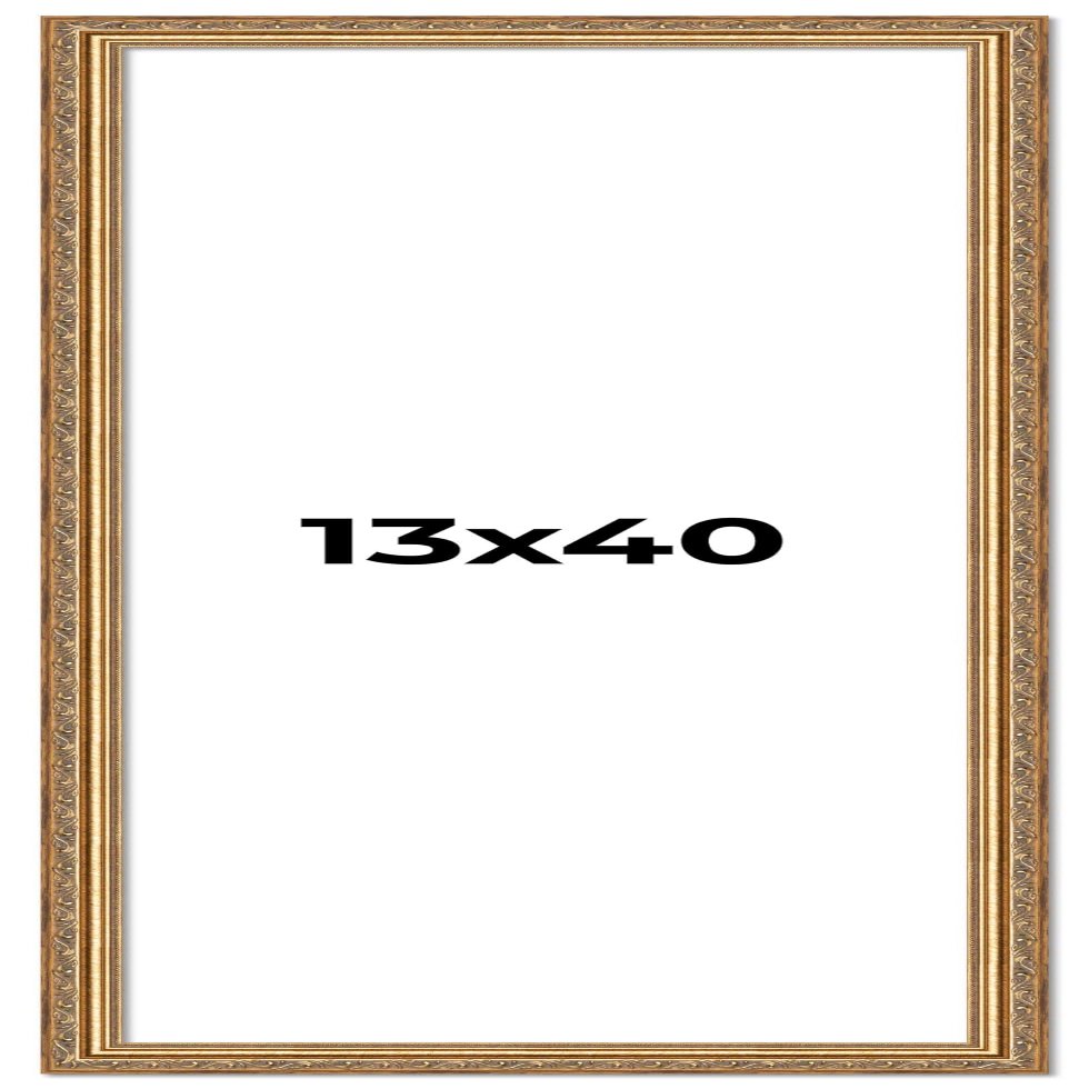 13x40 Frame Gold Solid Wood Picture Frame Width 1.25 Inches | Interior Frame Depth 0.375 Inches | Warwick Metallic Photo Frame Complete with UV Acrylic, Foam Board Backing & Hanging Hardware