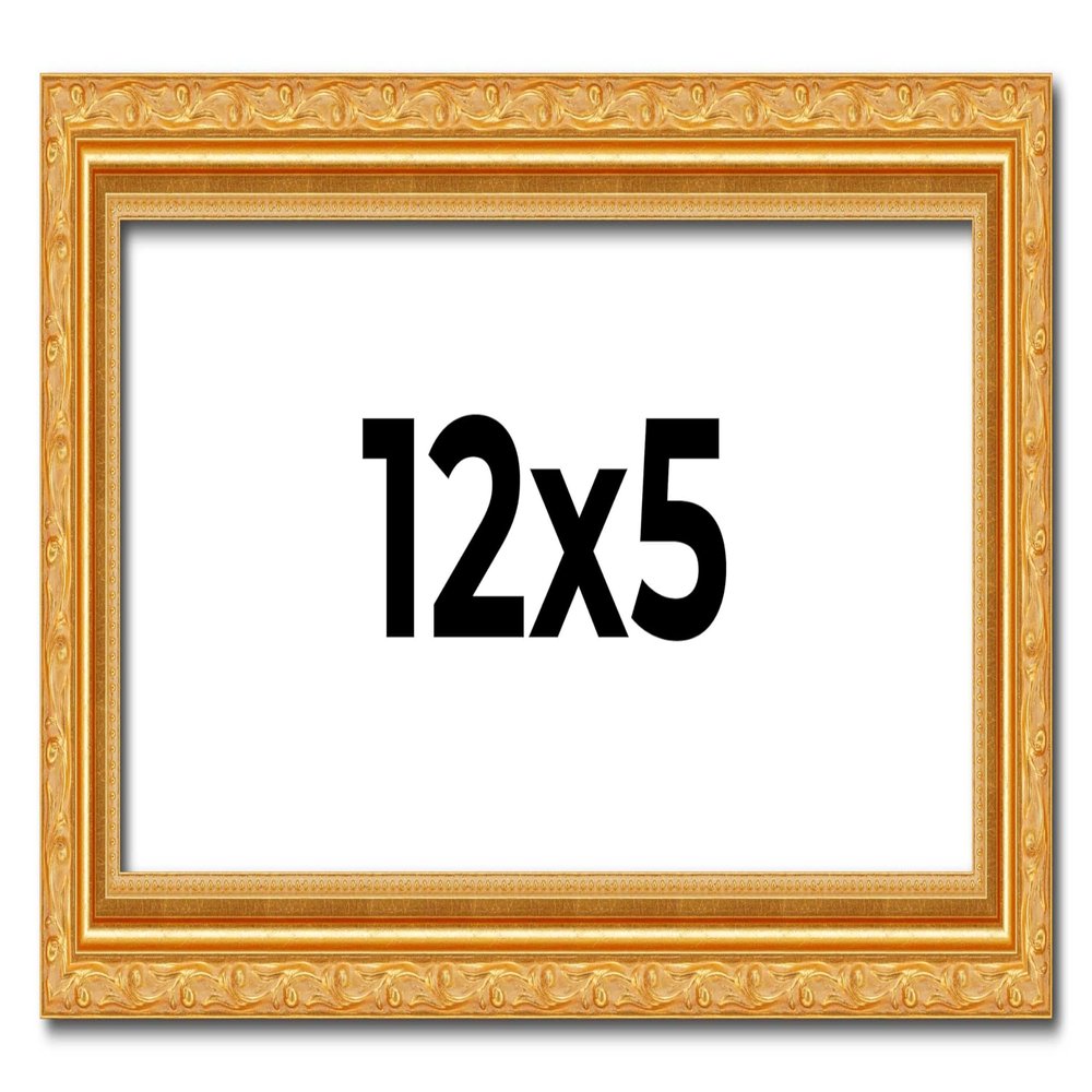 12x5 Frame Gold Ornate Solid Wood Picture Frame | 1.125 Inch Moulding Width | Chadwick Traditional Frame Complete with UV Acrylic Plexiglass, Foam Board Backing & Hanging Hardware