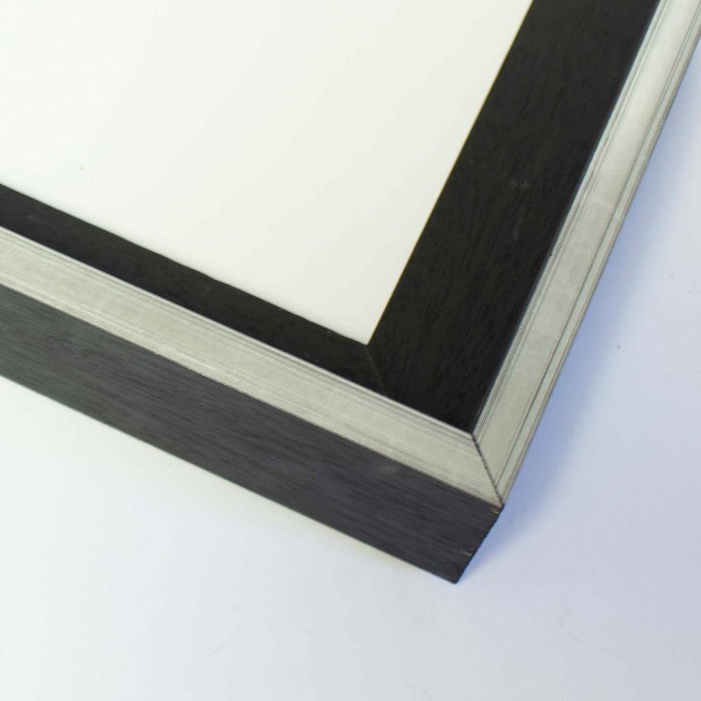 11x8 Canvas Frame Black & Silver Solid Wood Floater Frame Width 1.5 Inches | Interior Frame Depth 1 9/16 Inches | Sebastian Contemporary Canvas Frame Complete with Canvas Clips & Hanging Hardware
