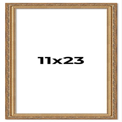 11x23 Frame Gold Solid Wood Picture Frame Width 1.25 Inches | Interior Frame Depth 0.375 Inches | Warwick Metallic Photo Frame Complete with UV Acrylic, Foam Board Backing & Hanging Hardware