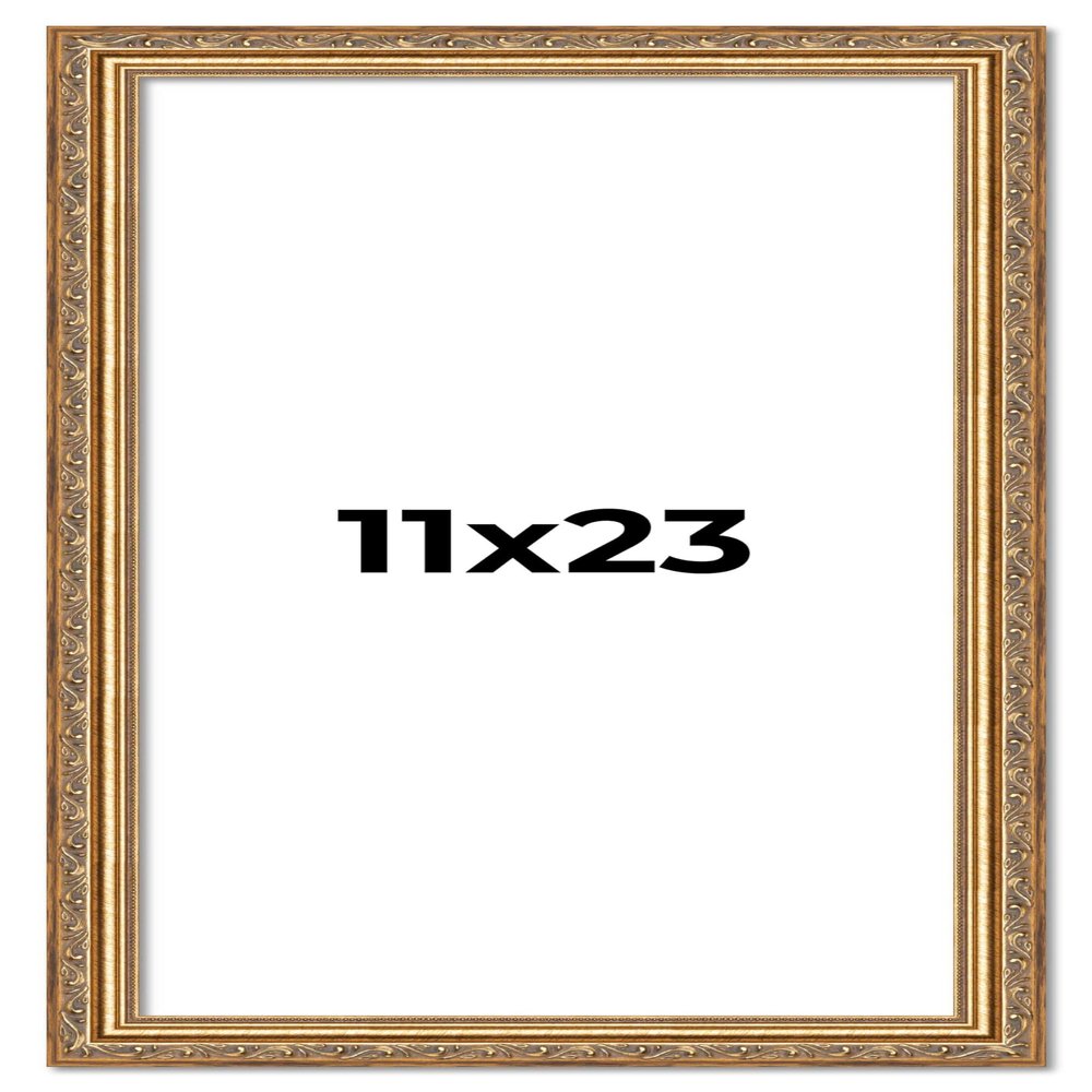 11x23 Frame Gold Solid Wood Picture Frame Width 1.25 Inches | Interior Frame Depth 0.375 Inches | Warwick Metallic Photo Frame Complete with UV Acrylic, Foam Board Backing & Hanging Hardware