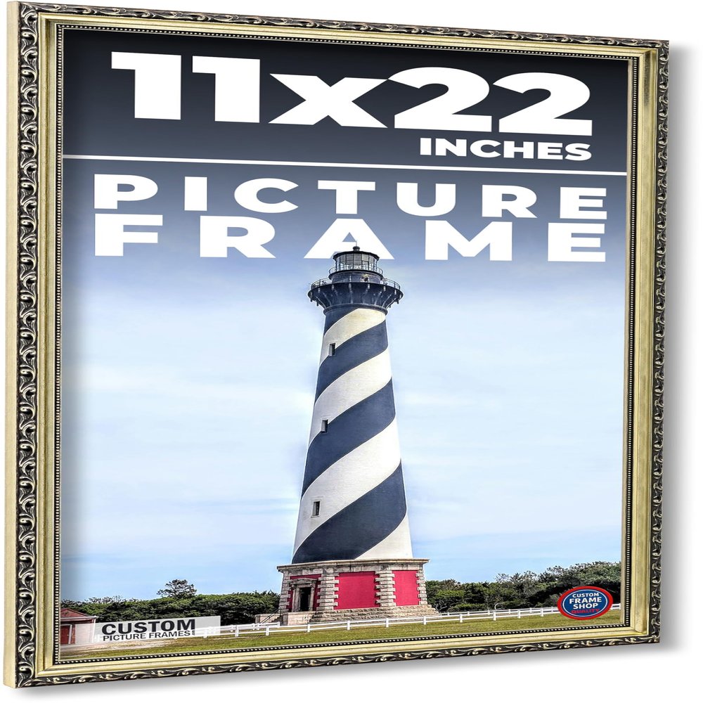 11x22 Frame Ornate Silver Solid Wood Picture Frame Width 1.125 Inches | Interior Depth 0.375 Inches | Willrick Traditional Frame with UV Acrylic Plexiglass, Foam Board Backing & Hanging Hardware