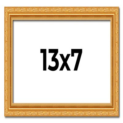 13x7 Frame Gold Ornate Solid Wood Picture Frame | 1.125 Inch Moulding Width | Chadwick Traditional Frame Complete with UV Acrylic Plexiglass, Foam Board Backing & Hanging Hardware