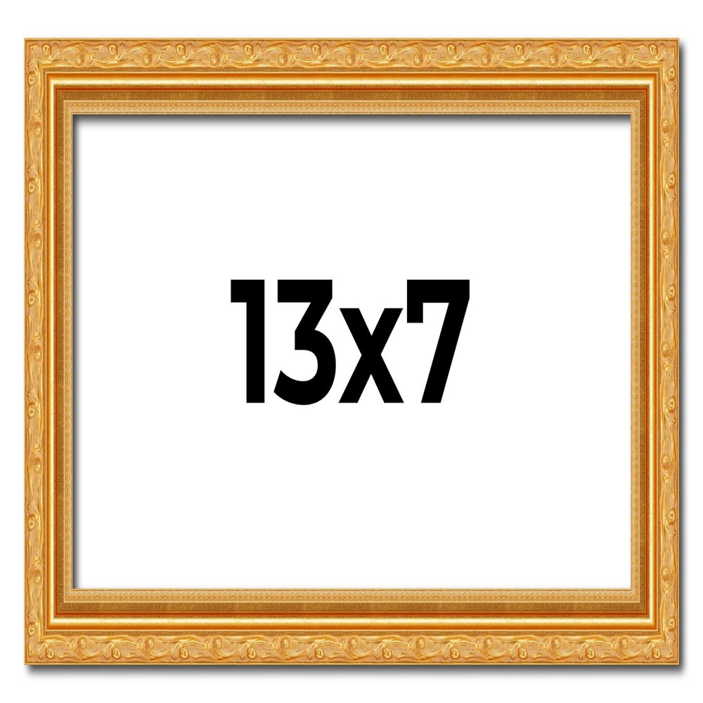 13x7 Frame Gold Ornate Solid Wood Picture Frame | 1.125 Inch Moulding Width | Chadwick Traditional Frame Complete with UV Acrylic Plexiglass, Foam Board Backing & Hanging Hardware