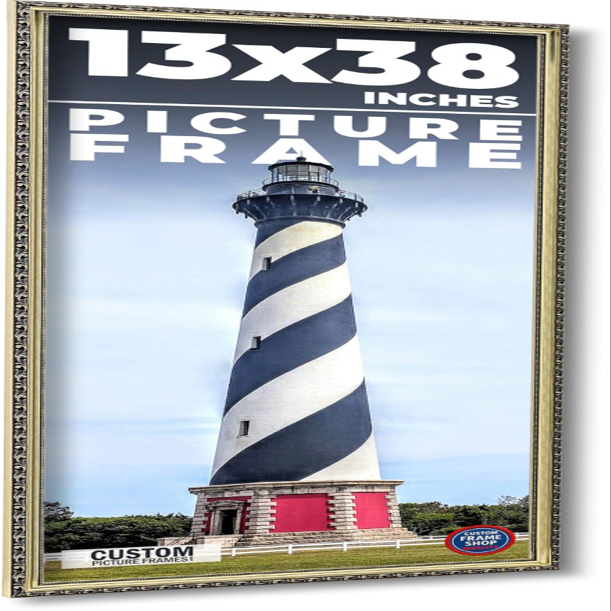 13x38 Frame Ornate Silver Solid Wood Picture Frame Width 1.125 Inches | Interior Depth 0.375 Inches | Willrick Traditional Frame with UV Acrylic Plexiglass, Foam Board Backing & Hanging Hardware