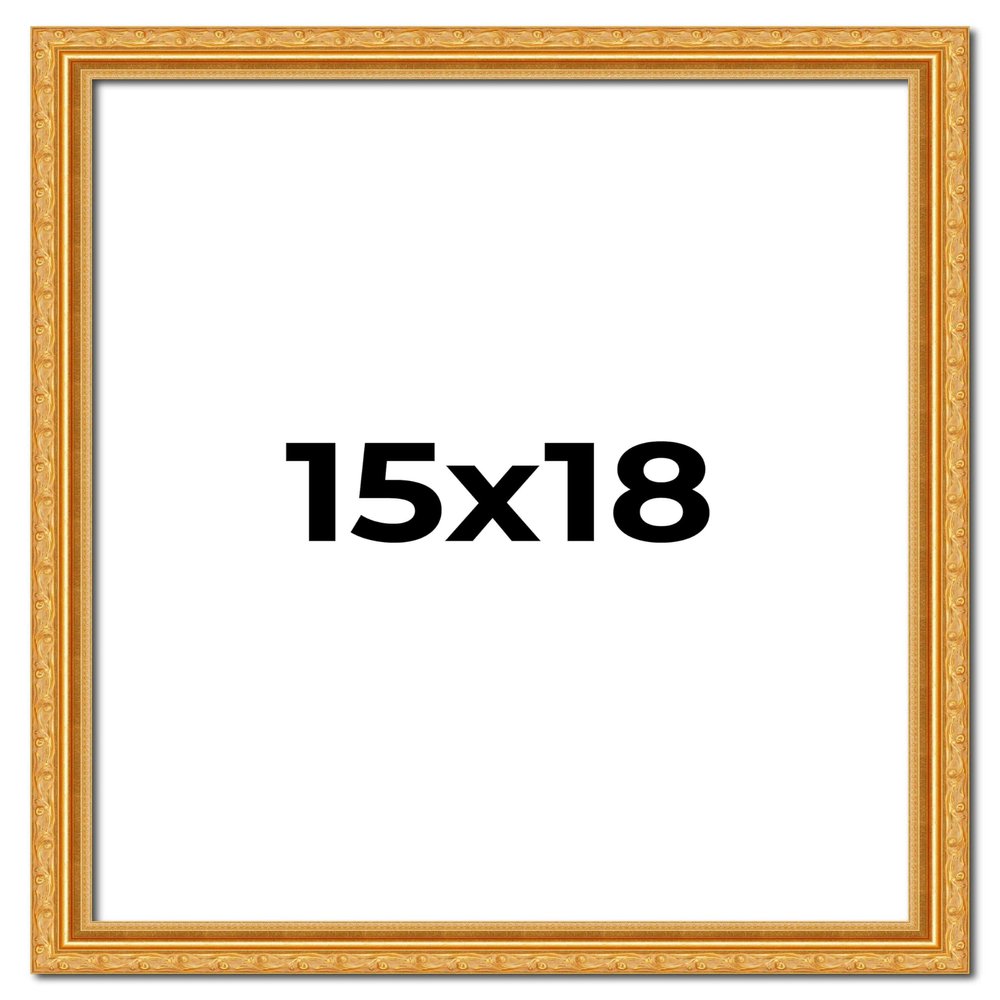 15x18 Frame Gold Ornate Solid Wood Picture Frame | 1.125 Inch Moulding Width | Chadwick Traditional Frame Complete with UV Acrylic Plexiglass, Foam Board Backing & Hanging Hardware