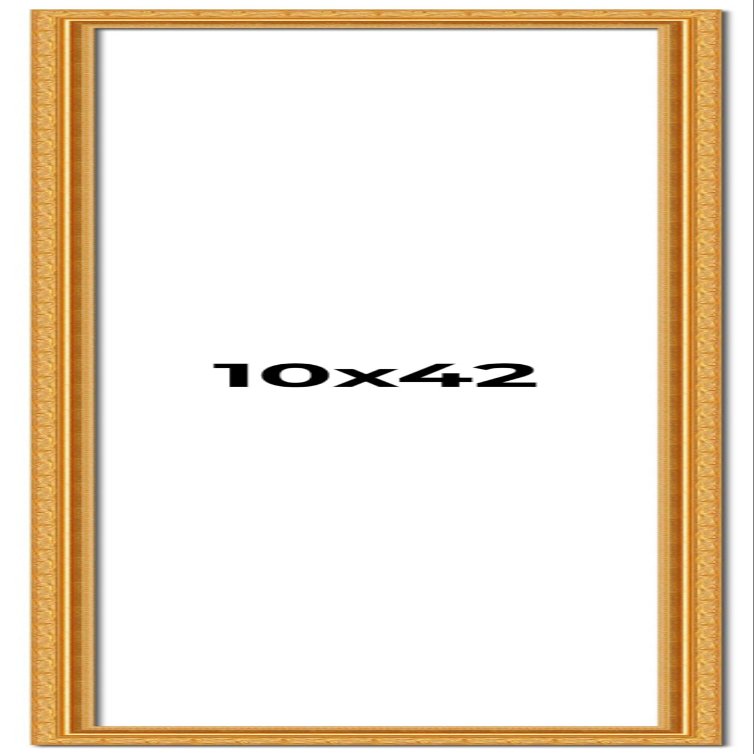 10x42 Frame Gold Ornate Solid Wood Picture Frame | 1.125 Inch Moulding Width | Chadwick Traditional Frame Complete with UV Acrylic Plexiglass, Foam Board Backing & Hanging Hardware
