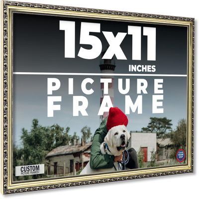 15x11 Frame Ornate Silver Solid Wood Picture Frame Width 1.125 Inches | Interior Depth 0.375 Inches | Willrick Traditional Frame with UV Acrylic Plexiglass, Foam Board Backing & Hanging Hardware