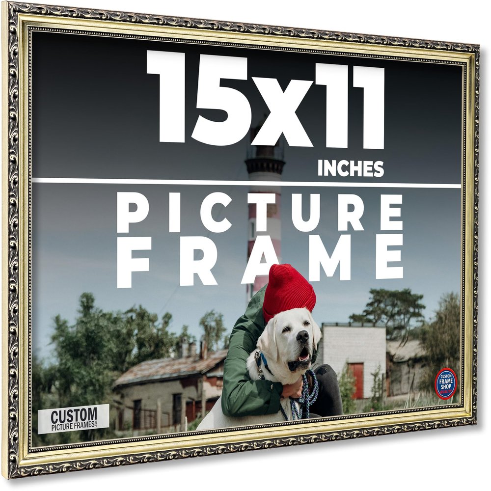 15x11 Frame Ornate Silver Solid Wood Picture Frame Width 1.125 Inches | Interior Depth 0.375 Inches | Willrick Traditional Frame with UV Acrylic Plexiglass, Foam Board Backing & Hanging Hardware
