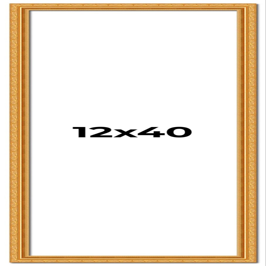12x40 Frame Gold Ornate Solid Wood Picture Frame | 1.125 Inch Moulding Width | Chadwick Traditional Frame Complete with UV Acrylic Plexiglass, Foam Board Backing & Hanging Hardware