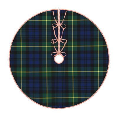 Christmas Tree Skirt 48" Clan Gordon Tartan Dark Blue and Green Plaid Linen Xmas Tree Skirt for Holiday Party Christmas Tree Mat Decorations Indoor Outdoor