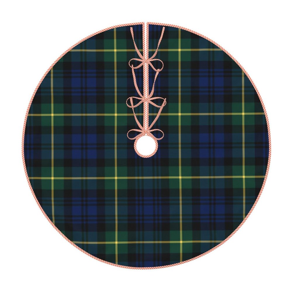 Christmas Tree Skirt 48" Clan Gordon Tartan Dark Blue and Green Plaid Linen Xmas Tree Skirt for Holiday Party Christmas Tree Mat Decorations Indoor Outdoor