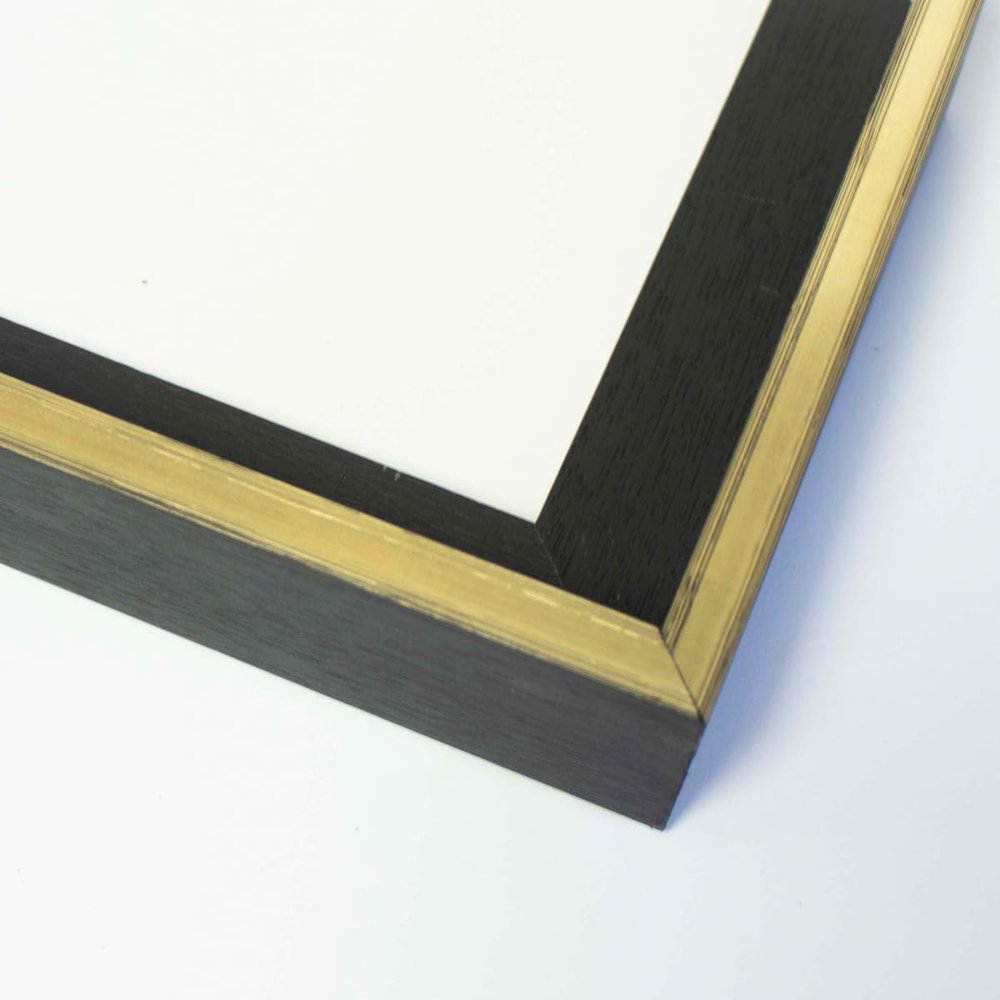 10x24 Canvas Frame Black & Gold Solid Wood Floater Frame Width 1.5 Inches | Interior Frame Depth 1 9/16 Inches | Tharin Contemporary Canvas Frame Complete with Canvas Clips & Hanging Hardware