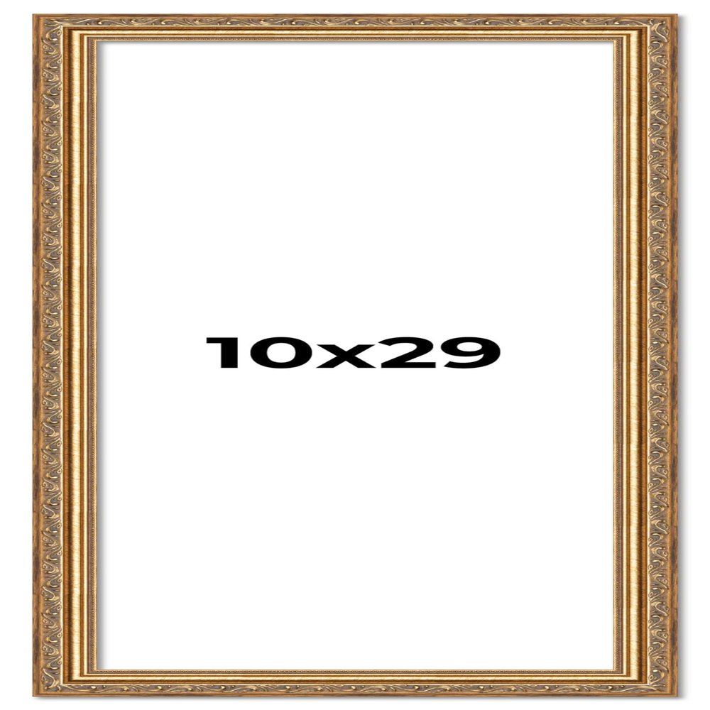 10x29 Frame Gold Solid Wood Picture Frame Width 1.25 Inches | Interior Frame Depth 0.375 Inches | Warwick Metallic Photo Frame Complete with UV Acrylic, Foam Board Backing & Hanging Hardware