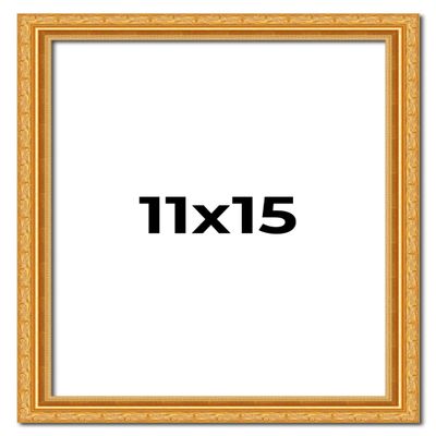 11x15 Frame Gold Ornate Solid Wood Picture Frame | 1.125 Inch Moulding Width | Chadwick Traditional Frame Complete with UV Acrylic Plexiglass, Foam Board Backing & Hanging Hardware