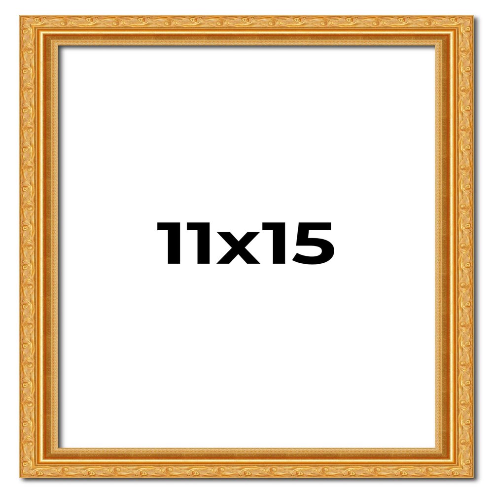 11x15 Frame Gold Ornate Solid Wood Picture Frame | 1.125 Inch Moulding Width | Chadwick Traditional Frame Complete with UV Acrylic Plexiglass, Foam Board Backing & Hanging Hardware