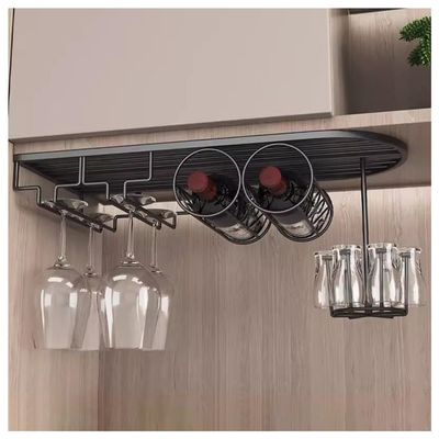 Black Wine Glass Holder Metal Multifunctional Under Cabinet Wine Glass Rack Holds Goblets Mugs Glasses Wine Bottles Upside Down Wine Glass Rack For Bar Kitchen Cabinet 4 Sizes ( Color : Black , Size :