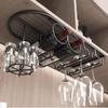 Black Wine Glass Holder Metal Multifunctional Under Cabinet Wine Glass Rack Holds Goblets Mugs Glasses Wine Bottles Upside Down Wine Glass Rack For Bar Kitchen Cabinet 4 Sizes ( Color : Black , Size : view 4