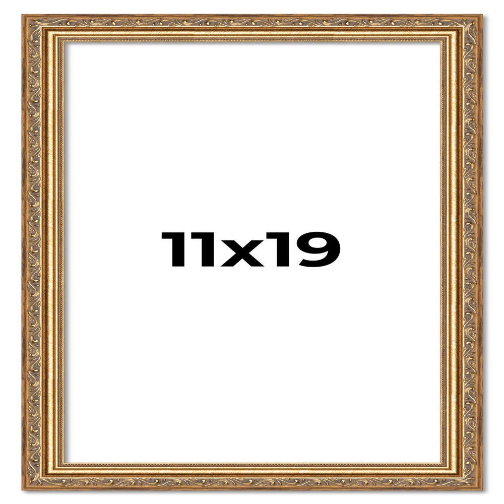 11x19 Frame Gold Solid Wood Picture Frame Width 1.25 Inches | Interior Frame Depth 0.375 Inches | Warwick Metallic Photo Frame Complete with UV Acrylic, Foam Board Backing & Hanging Hardware