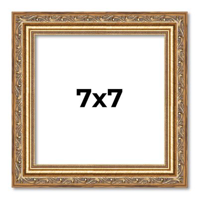 7x7 Frame Gold Solid Wood Picture Frame Width 1.25 Inches | Interior Frame Depth 0.375 Inches | Warwick Metallic Photo Frame Complete with UV Acrylic, Foam Board Backing & Hanging Hardware