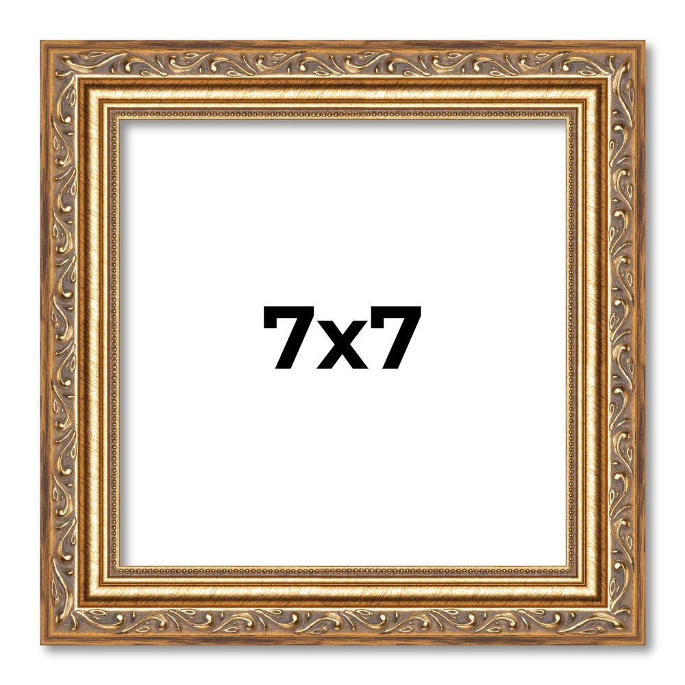 7x7 Frame Gold Solid Wood Picture Frame Width 1.25 Inches | Interior Frame Depth 0.375 Inches | Warwick Metallic Photo Frame Complete with UV Acrylic, Foam Board Backing & Hanging Hardware