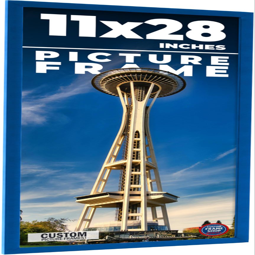 11x28 Frame Blue Indigo Solid Wood Picture Frame Width 0.75 Inches | Interior Depth 0.625 Inches | Indigo Cielo Contemporary Frame | Complete with UV Acrylic, Foam Board Backing & Hanging Hardware