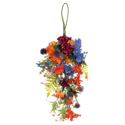belupai 23in Artificial Daisy Teardrop Swag,Colorful Floral Swag with Green Leaves,Spring Summer Silk Daisy Flower Garland Wreath for Front Door Indoor Outdoor Window Hanging Decor (Multicolor)