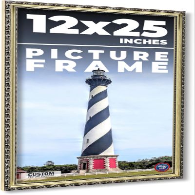 12x25 Frame Ornate Silver Solid Wood Picture Frame Width 1.125 Inches | Interior Depth 0.375 Inches | Willrick Traditional Frame with UV Acrylic Plexiglass, Foam Board Backing & Hanging Hardware