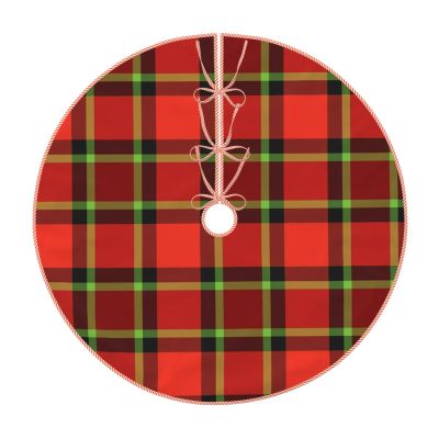 Christmas Tree Skirt 30" Bright Red and Lime Christmas Plaid Pattern Linen Xmas Tree Skirt for Holiday Party Christmas Tree Mat Decorations Indoor Outdoor