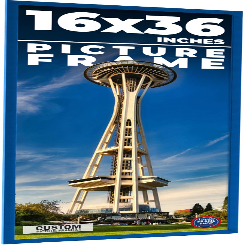 16x36 Frame Blue Indigo Solid Wood Picture Frame Width 0.75 Inches | Interior Depth 0.625 Inches | Indigo Cielo Contemporary Frame | Complete with UV Acrylic, Foam Board Backing & Hanging Hardware