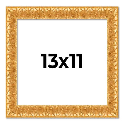 13x11 Frame Gold Baroque Antique Solid Wood Picture Frame Width 1.625 Inches | Interior Frame Depth 0.625 Inches | Alodia Ornate Photo Frame Complete with UV Acrylic, Foam Board Backing & Hanging