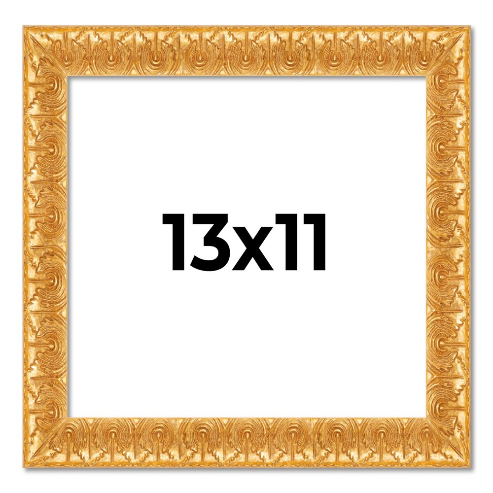 13x11 Frame Gold Baroque Antique Solid Wood Picture Frame Width 1.625 Inches | Interior Frame Depth 0.625 Inches | Alodia Ornate Photo Frame Complete with UV Acrylic, Foam Board Backing & Hanging
