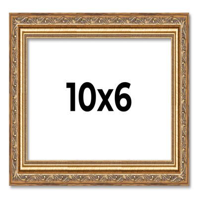 10x6 Frame Gold Solid Wood Picture Frame Width 1.25 Inches | Interior Frame Depth 0.375 Inches | Warwick Metallic Photo Frame Complete with UV Acrylic, Foam Board Backing & Hanging Hardware