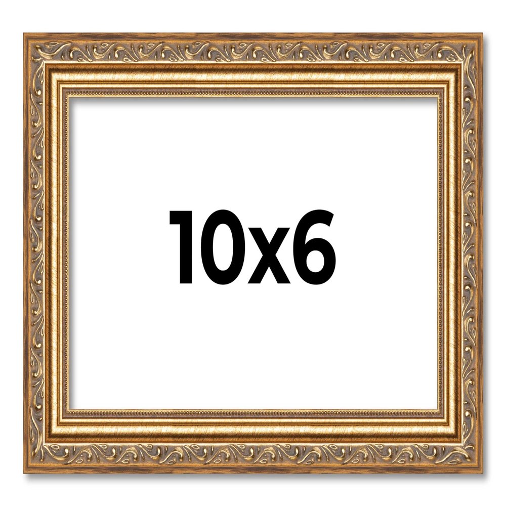 10x6 Frame Gold Solid Wood Picture Frame Width 1.25 Inches | Interior Frame Depth 0.375 Inches | Warwick Metallic Photo Frame Complete with UV Acrylic, Foam Board Backing & Hanging Hardware